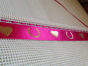 Horse Shoes or Hearts to feature on your rosette hanger ribbon In pink Show jumping rosettes